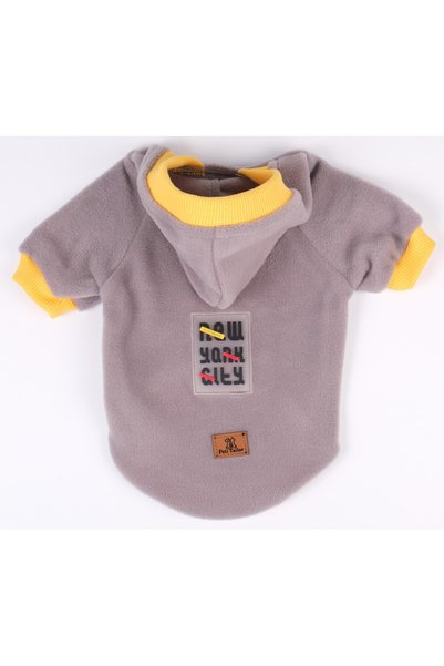 Peti Tailor Köpek Sweatshirt Kapşonlu Gri Ribanalı Polar Kışlık Kedi Kıyafeti