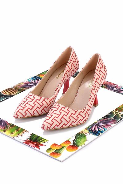 Bambi Red Fabric Women's Classic Heeled Shoes K01137030904