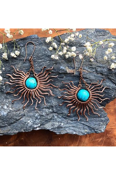 MODA Turquoise Dress - Copper Wire Wrap Earrings