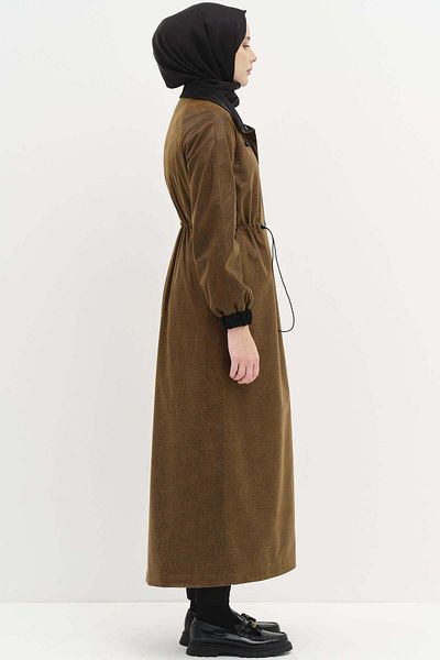 Tuğba Garnished Snap Closure Top Coat - Brown
