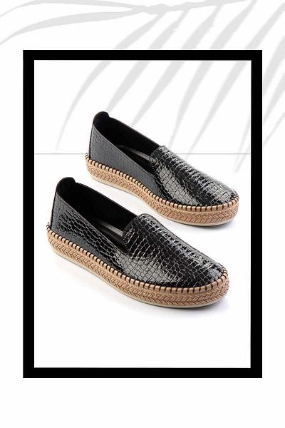 Bambi Schwarze Krokodil-Damen-Espadrille K 01309230811