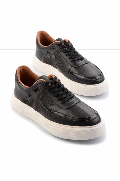 Bambi Black Genuine Leather Men's Sneakers E01549289203