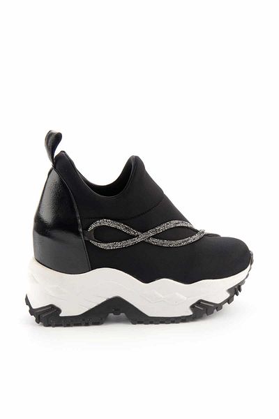 Bambi Schwarz-weißer Stretch-Damen-Sneaker K 01313002517