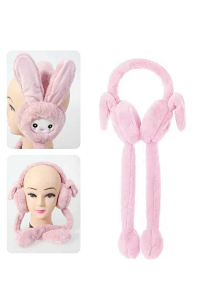 C&On Design 3-12 Yaş Sesli Oynar Kulaklı Kışlık Tavşan Zıp Zıp Kulaklık Peluş Kulaklık Kız Çocuk Kulaklık