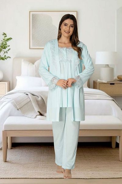 Effortt Venera Effortt Maternity Pregnant Lace Detailed Elegant Maternity Dressing Gown Sleepwear Set