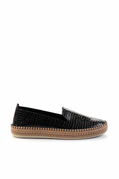 Bambi Schwarze Krokodil-Damen-Espadrille K 01309230811