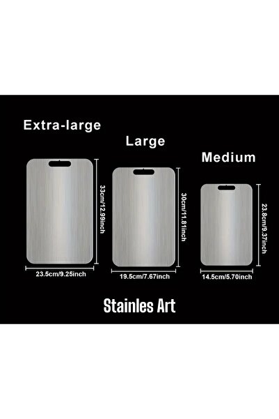 Stainless Art 3 LÜ SET PASLANMAZ ÇELİK ÜST KALİTE ANTİBAKTERİYEL KESME TAHTASI