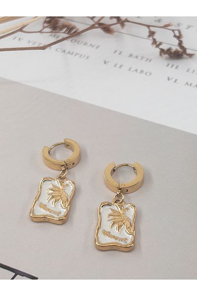 Siya Silver Steel Moon Flower Pattern - Embossed and Pearlescent Earrings