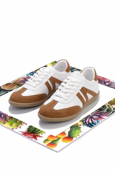 Bambi Weiß Tan Wildleder Damen Sneaker K 01179457209