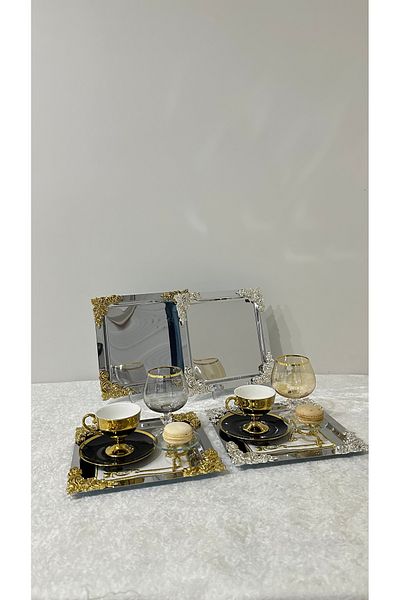 USD HOME Δίσκος παρουσίασης καφέ διπλού τετράγωνου και τετράγωνου από χάλυβα με ατσάλινη λαβή