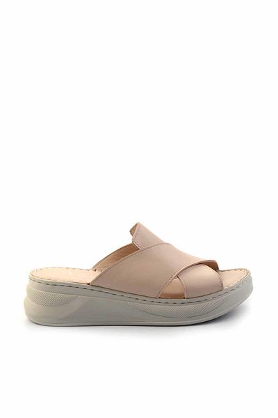 Bambi Beige Genuine Leather Women's Slippers K04281030503