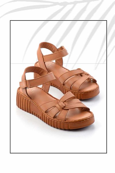 Bambi Tan Leather Γυναικεία Σανδάλια K05763092603