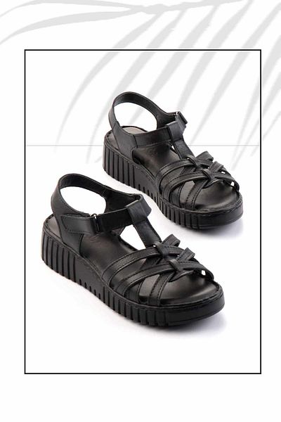 Bambi Black Leather Women's Sandals K05763092803