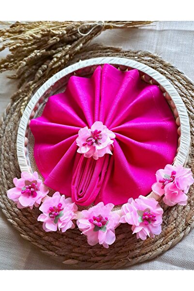 ÖZCHOME 6'lı Pembe Çiçek Peçete Yüzüğü Halkası Yemek Masası Süsü
