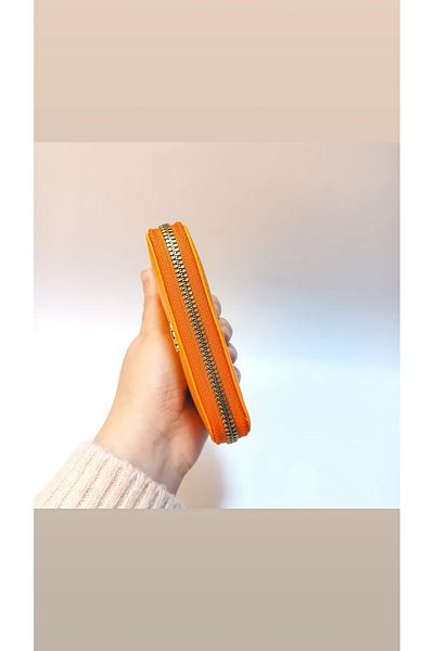 çkn sedat çakan çanta & fular & aksesuar Culoarea portocalie cu fermoar piele simplă portofel pentru carduri pentru femei
