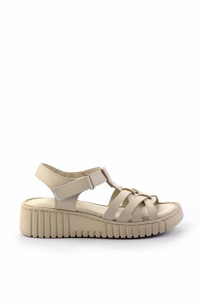 Bambi Beige Leather Women's Sandals K05763092803