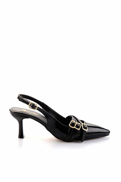 Bambi Klassische Damenschuhe mit Absatz aus schwarzem Lackleder K 01206011108