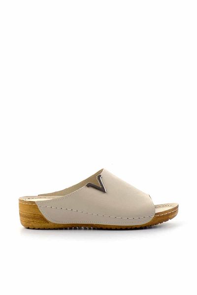 Bambi Beige Genuine Leather Women's Slippers K04331021103