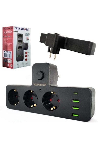 REWEL Wınnboss Wn-3397 Akım Korumalı Priz Üçlü Anahtarlı 3xusb 1xtype-C 10a 2...