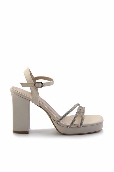 Bambi Classic Matte Beige Satin Women's Heeled Shoes - K05215164838