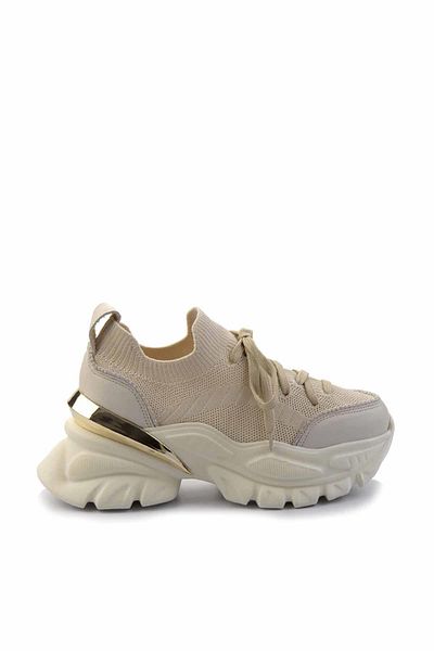 Bambi Creme Creme Tricot Echtes Leder Damen Sneaker K 01480004903