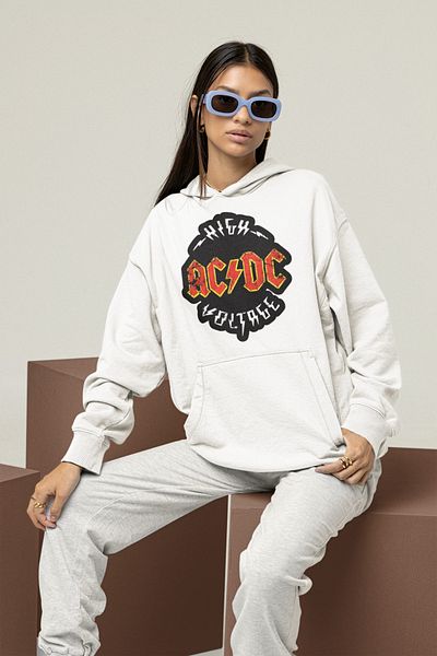 SEVBANO High Ac Dc Voltage Logo Printed Unisex Oversize Rock Metal Hoodie