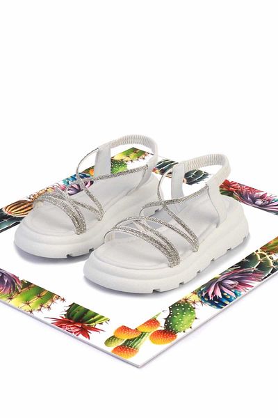 Bambi Γυναικεία σανδάλια White Lame Stone K 05002030087
