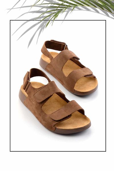 Bambi Brown Nubuck Genuine Leather Women's Slippers K 05819021101