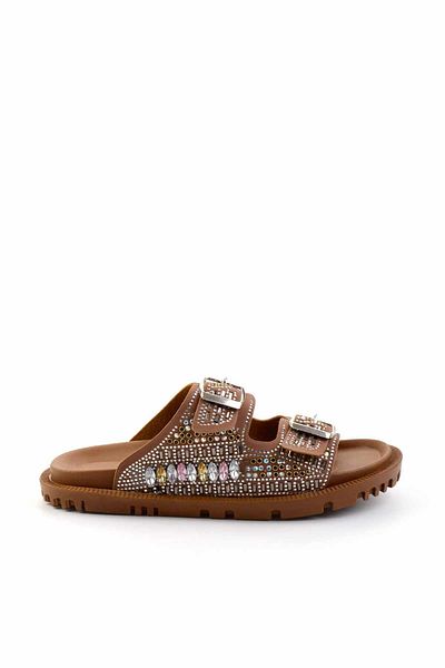 Bambi Tan Stone Detailed Women's Slippers - K 04956230487