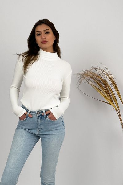 Betimoda Women's Plush Long Sleeve Half Turtleneck Bodysuit Corded Ecru 1 Piece