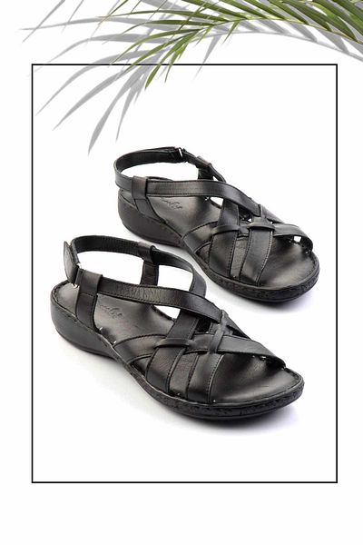 Bambi Black Leather Women's Sandals K05809926603