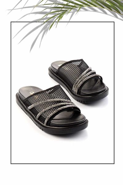 Bambi Women's Black Slippers - Mesh K04666013522