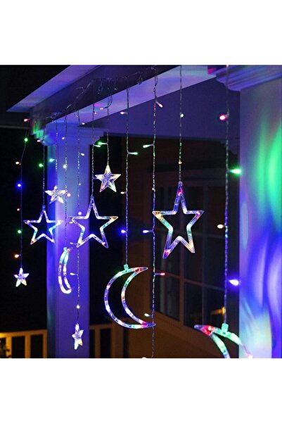 ALKESE Usb Bağlantılı Ay Yıldız Saçak Perde Rgb (RENKLİ) Ramazan Parti Yılbaşı Led Işık Animasyonlu