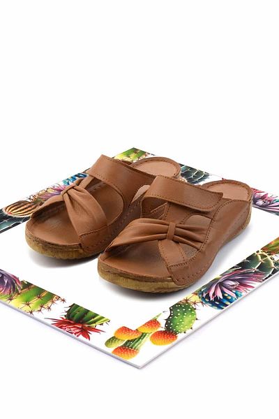 Bambi Tan Genuine Leather Women's Slippers K 04331777703