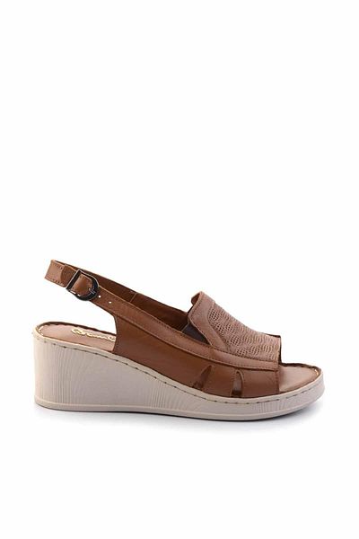 Bambi Hellbraune Damen-Schuhe mit Keilabsatz aus echtem Leder – K 05466057303
