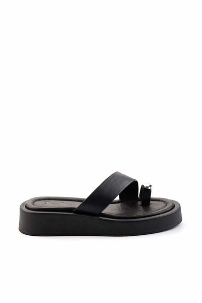 Bambi Genuine Leather BlacK Women's Slippers - Lame K 04826600003