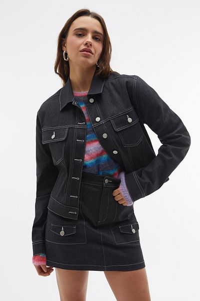 Mudo Crop Jean Jacket with Stitching Detail
