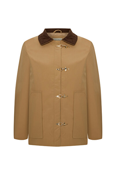 Mudo Velour Collar Button Detailed Coat Jacket