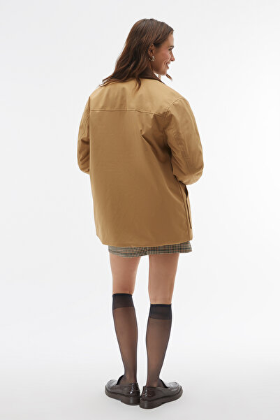 Mudo Velour Collar Button Detailed Coat Jacket