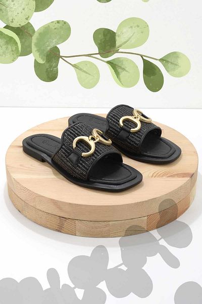 Bambi Black Straw Women's Slippers K04826051428