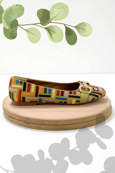 Bambi Grün bestickte Damen-Loafer-Schuhe K 01641167082
