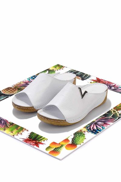 Bambi White Leather Women's Slippers K 04331021103