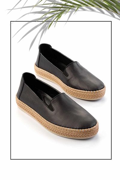 Bambi Schwarze Damen-Espadrille aus echtem Leder K 01281020003