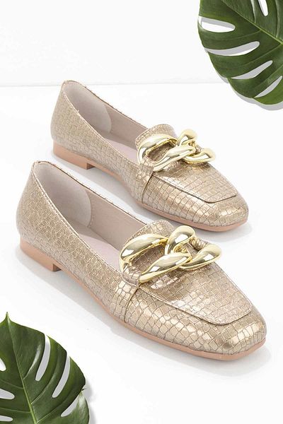 Bambi Gold Croco Damen Loafer Schuhe K 01641166311