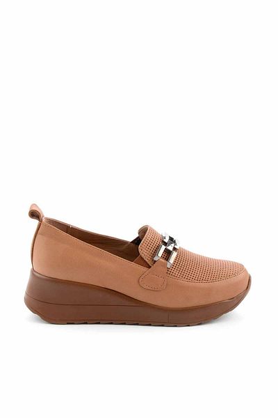 Bambi Hellbraune Damenschuhe mit Keilabsatz aus echtem Leder K 01586371403