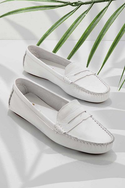 Bambi Weiße Damen-Loafer-Schuhe aus echtem Leder 01671300203