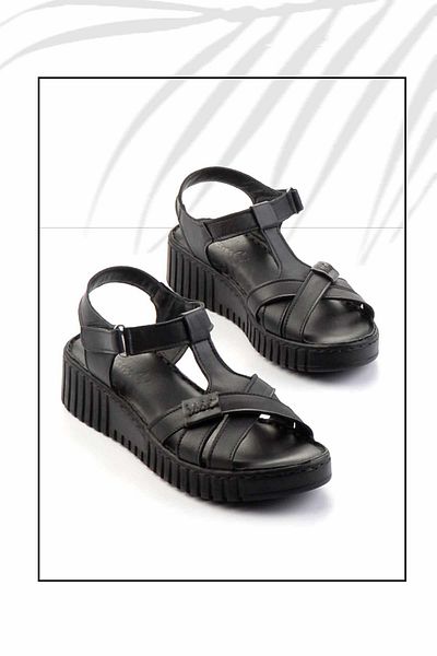 Bambi Black Genuine Leather Women's Sandals K 05763091803