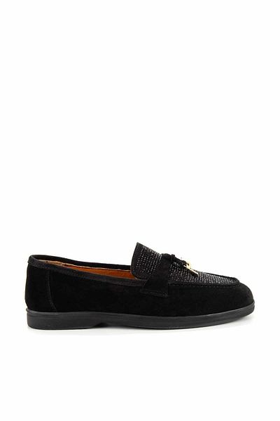 Bambi Μαύρο Suede Γνήσιο Δερμάτινο Γυναικεία Loafer Παπούτσια K 01274225402