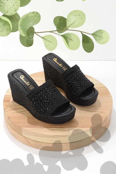 Bambi Black Knitted Women's Slippers K04566771216