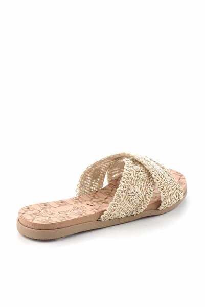 Bambi Beige Knitted Women's Slippers K04831026516